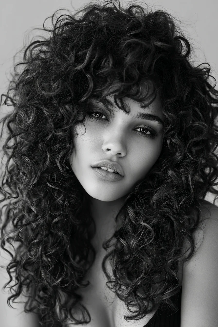 Tousled Curly Shag with Soft Curtain Bangs for Volume