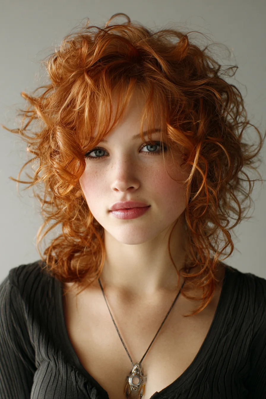 Tousled Curly Shag with Soft Face-Framing Bangs