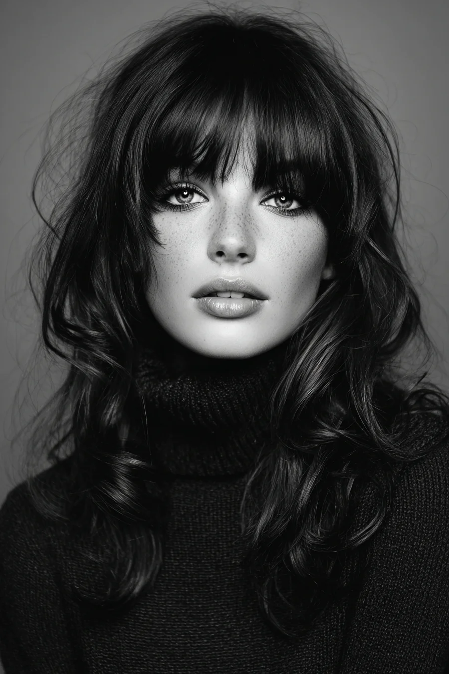 Tousled Curtain Bangs with Loose, Relaxed Waves