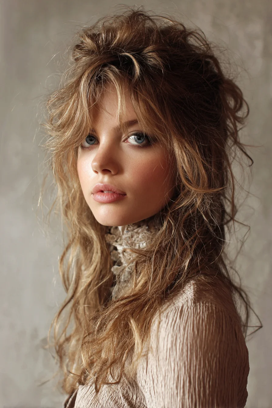 Tousled Half-Up with Curtain Bangs for Lived-In Volume