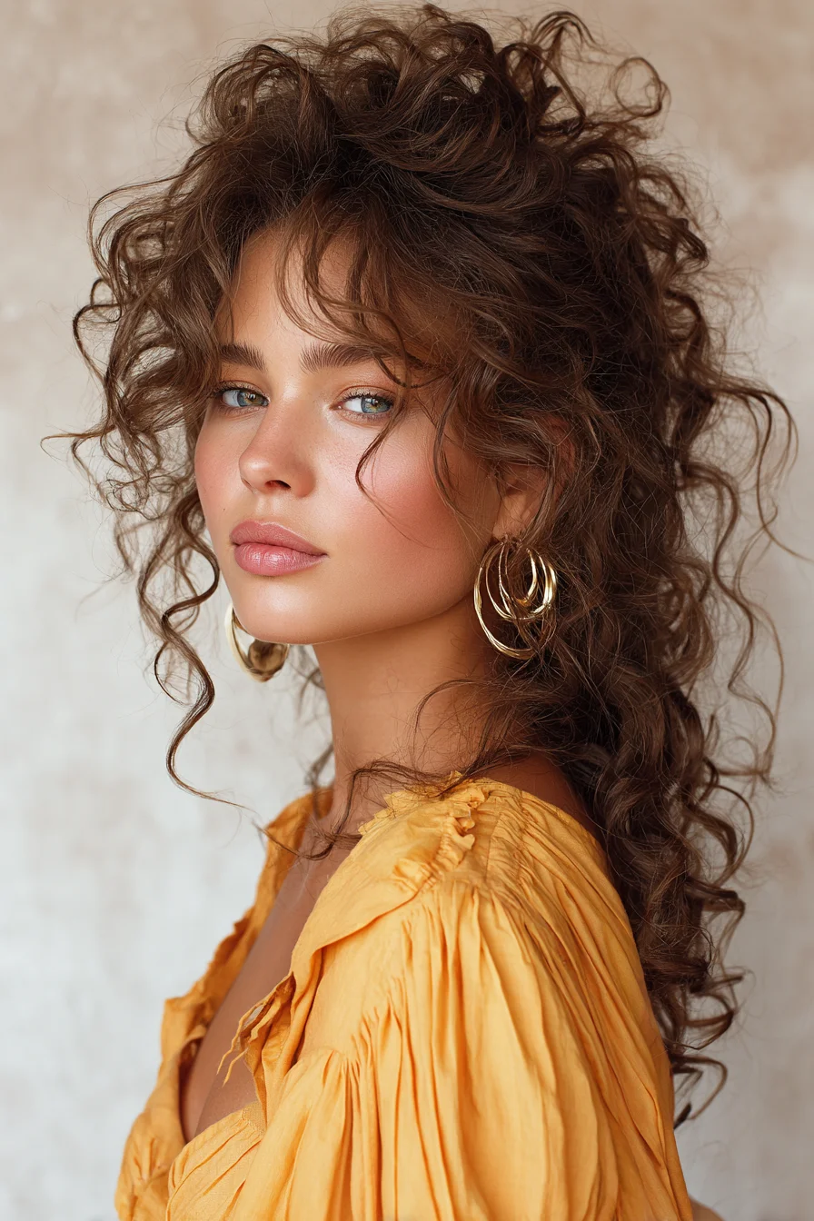 Tousled Half-Up With Loose Face-Framing Curls and Curtain Bangs