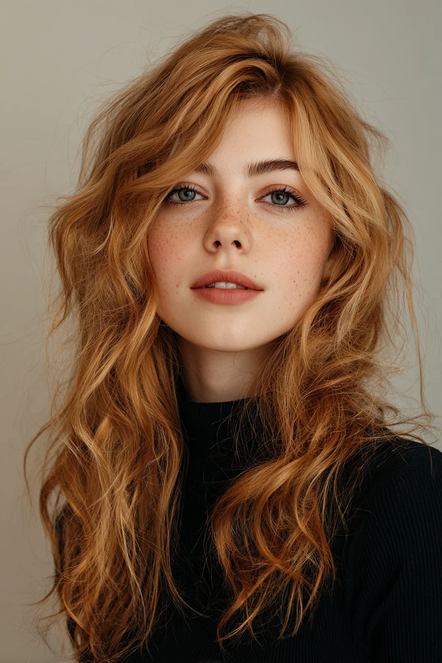 Tousled Layered Waves with Curtain Bangs for Everyday