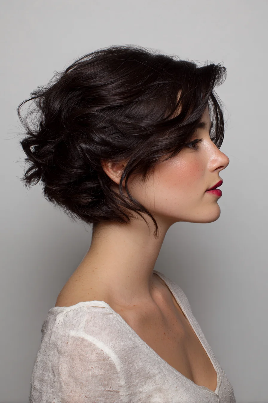 Tousled Low Chignon for Short Wavy Hair Perfectly Messy