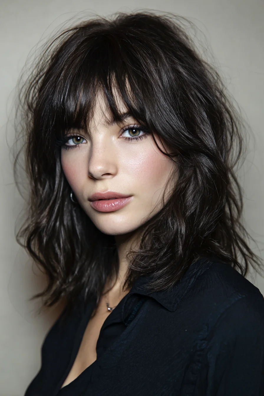 Tousled Shag with Curtain Bangs for Effortless Volume
