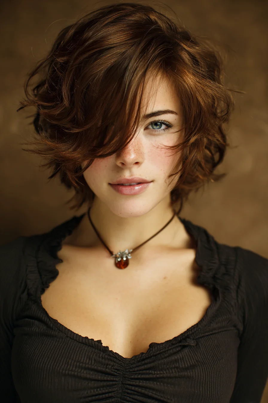 Tousled Short Bob with Side-Swept Curtain Bangs, Effortless