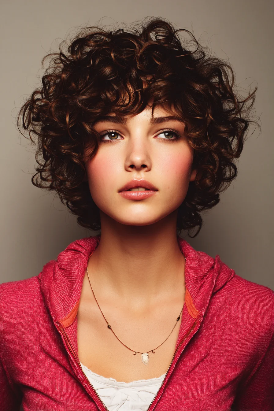 Tousled Short Curly Cut With Face-Framing Bangs