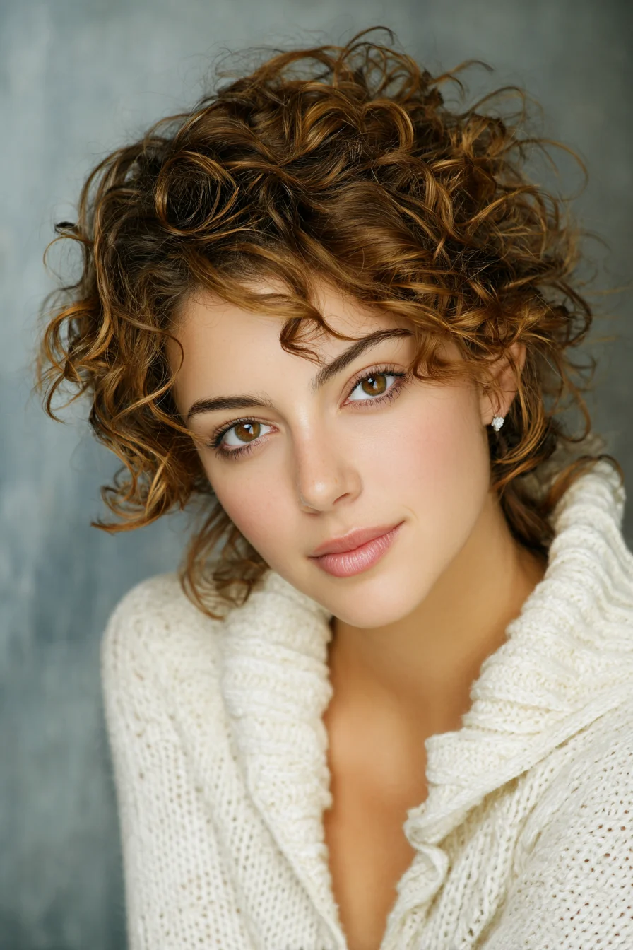 Tousled Short Curly Shag with Soft Face-Framing Curls