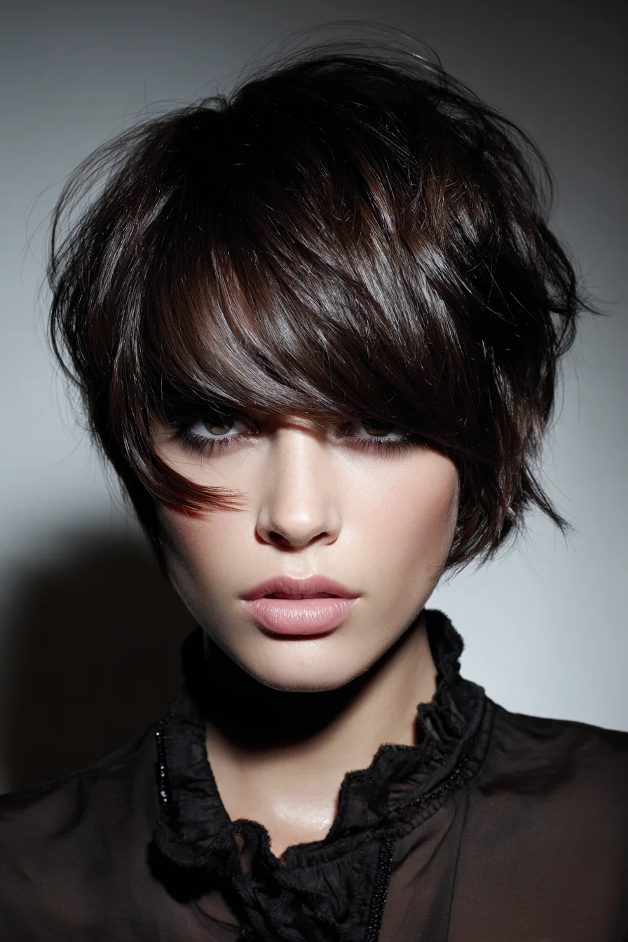 Tousled Short Shag with Long Side-Swept Bangs