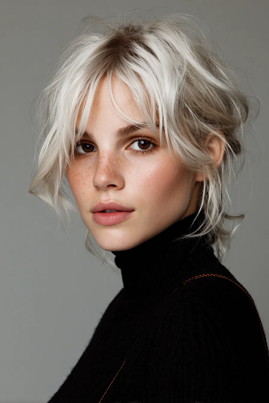Tousled Short Shag with Wispy Curtain Bangs and Face-Framing Pieces