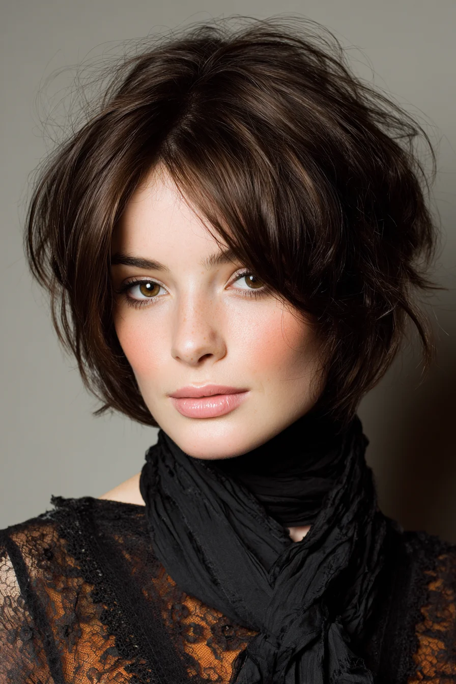 Tousled Textured Bob with Wispy Curtain Bangs