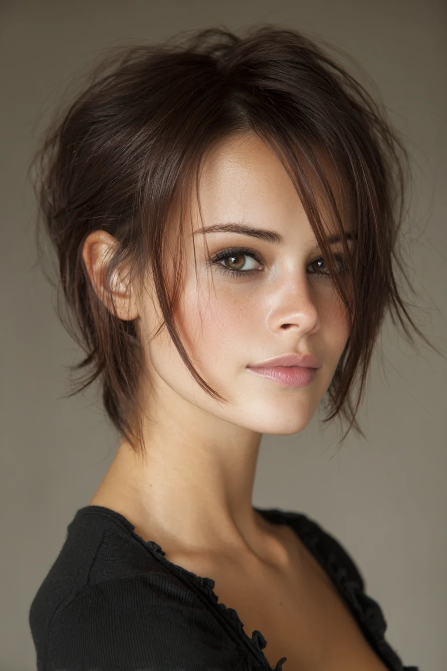 Tousled Textured Short Shag with Wispy Face-Framing Bangs