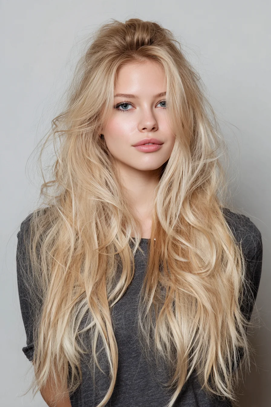 Tousled Volume: Beachy Long Layers with Face-Framing Pieces