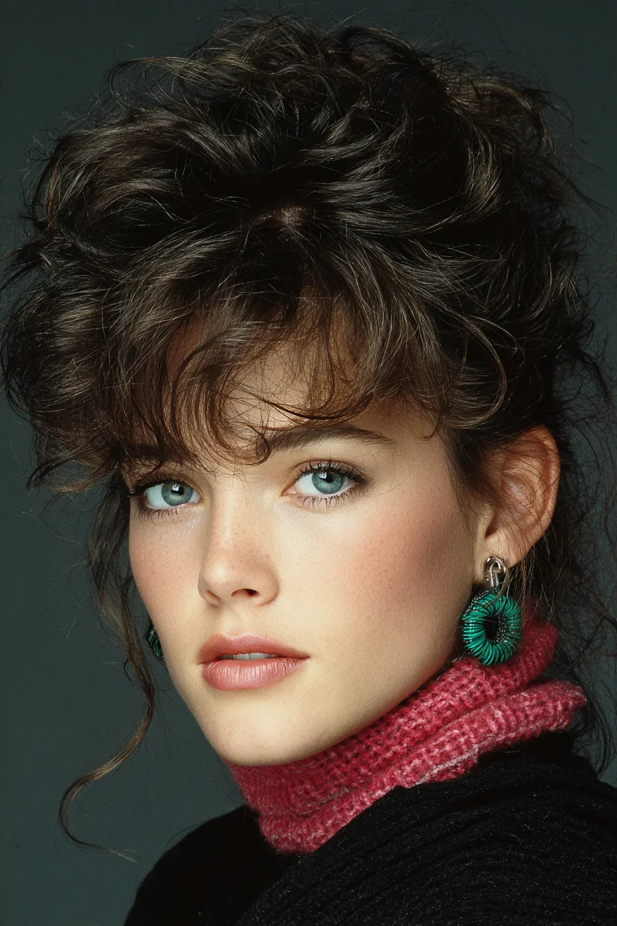 Tousled Voluminous Updo with Soft Curtain Bangs