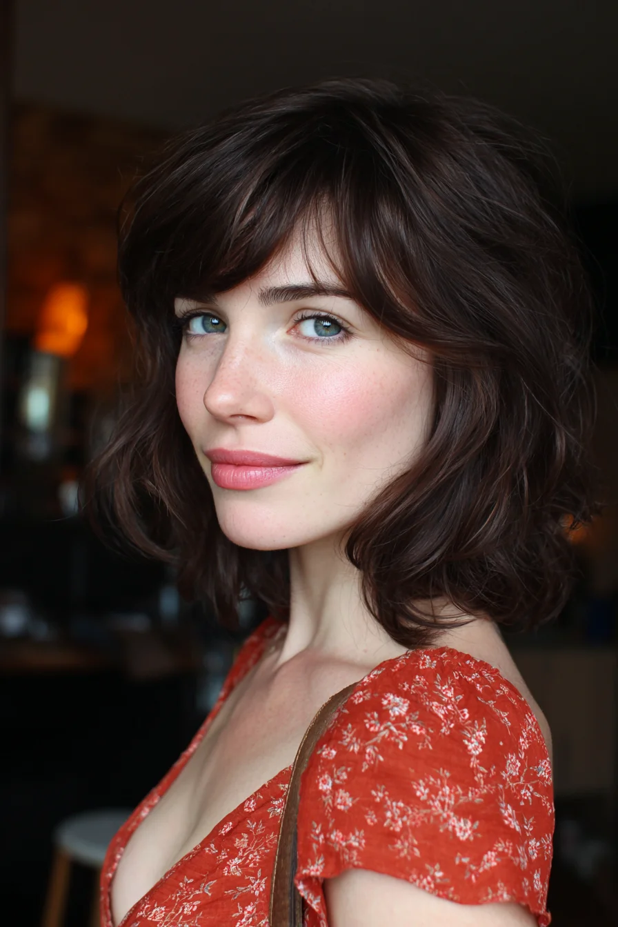 Tousled Wavy Bob with Curtain Bangs Everyday Look
