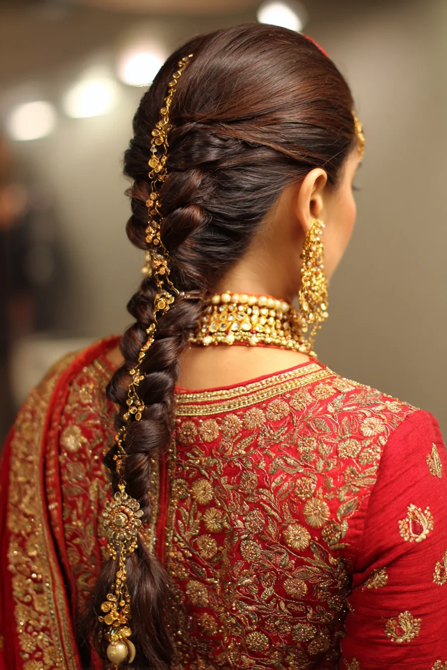 Traditional Braided Bridal Style with Gold Hair Jewelry