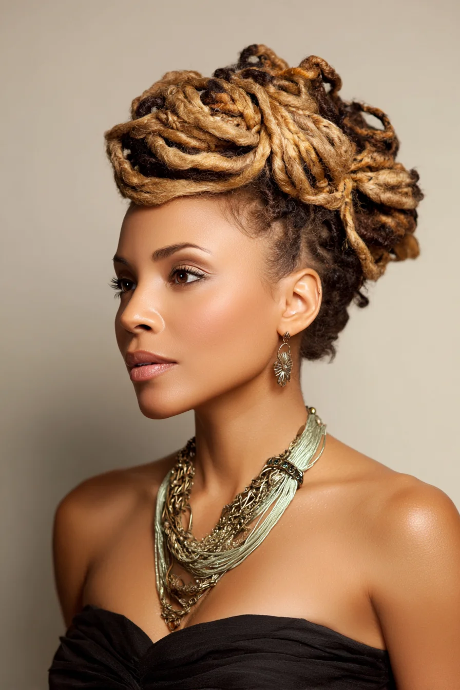 Twisted and Piled Faux-Locs Updo for Statement Days