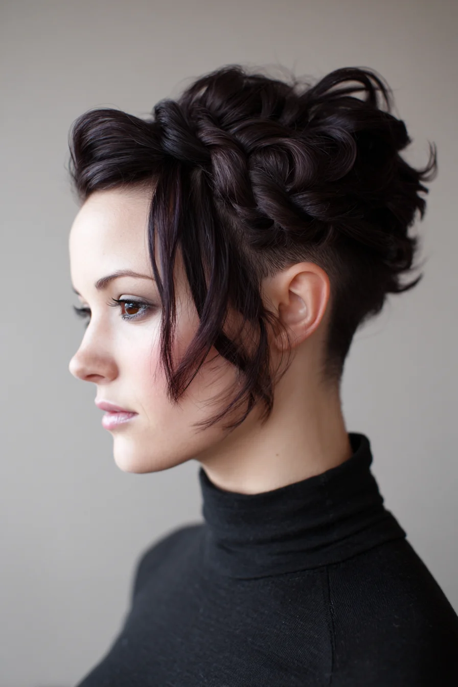 Twisted Crown Braid with Pixie Undercut and Face-Framing Pieces