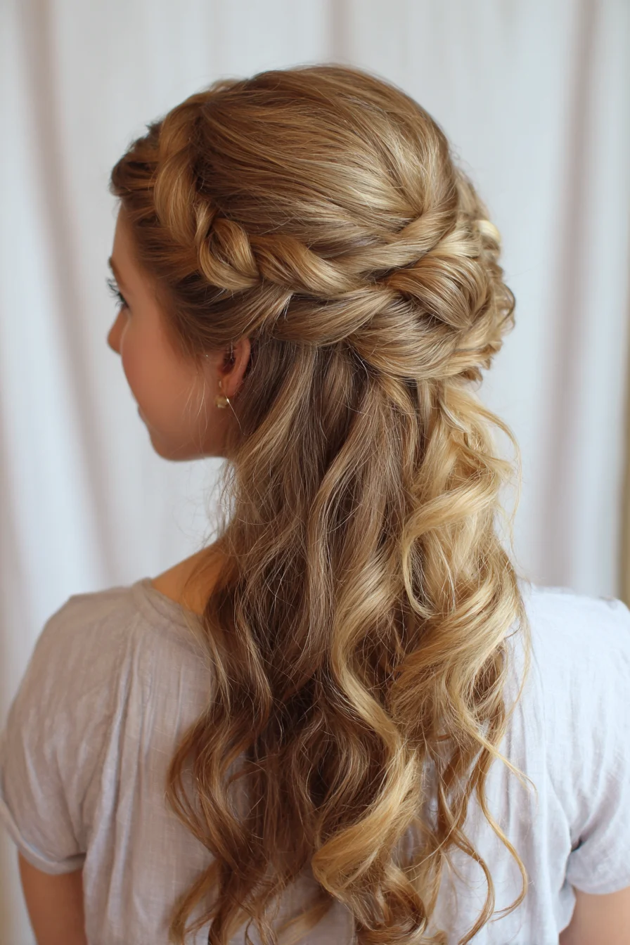 Twisted Half-Up Hairstyle with Loose Curls for Events