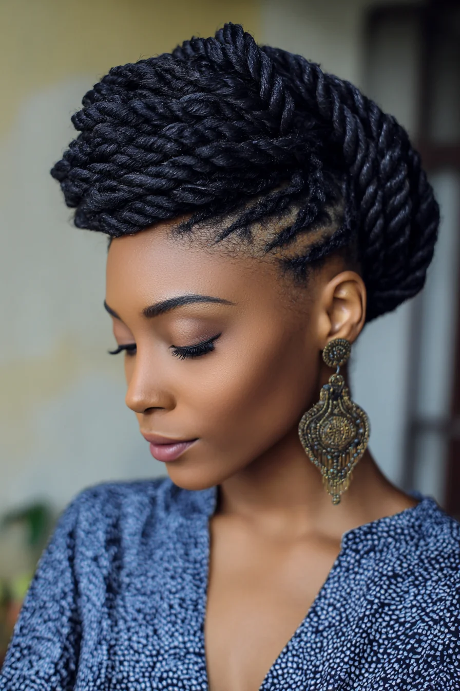 Twisted Updo with Cornrow Sides for Elegant Events
