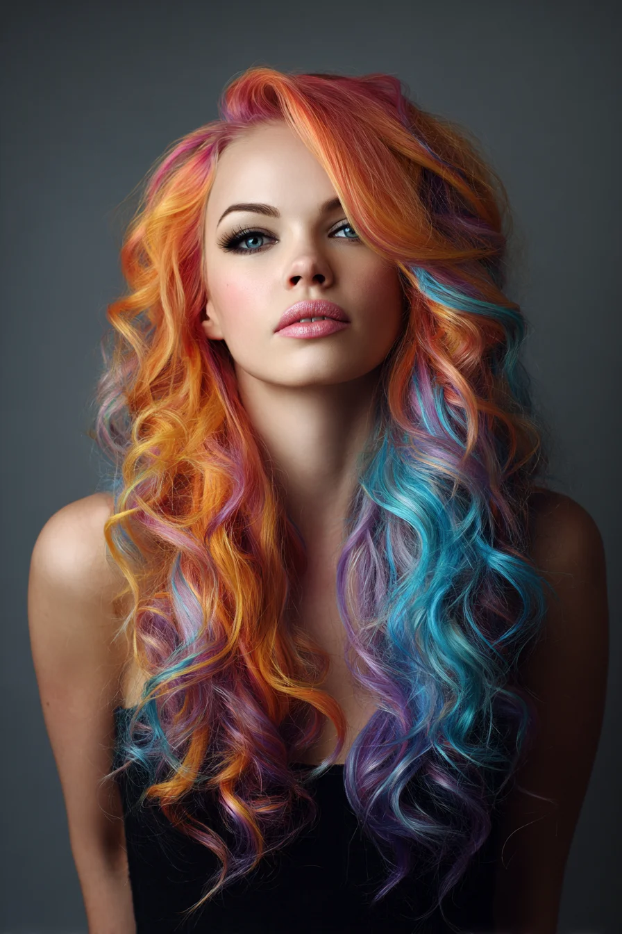 Vibrant Two-Tone Curls with Sunset to Ocean Shades