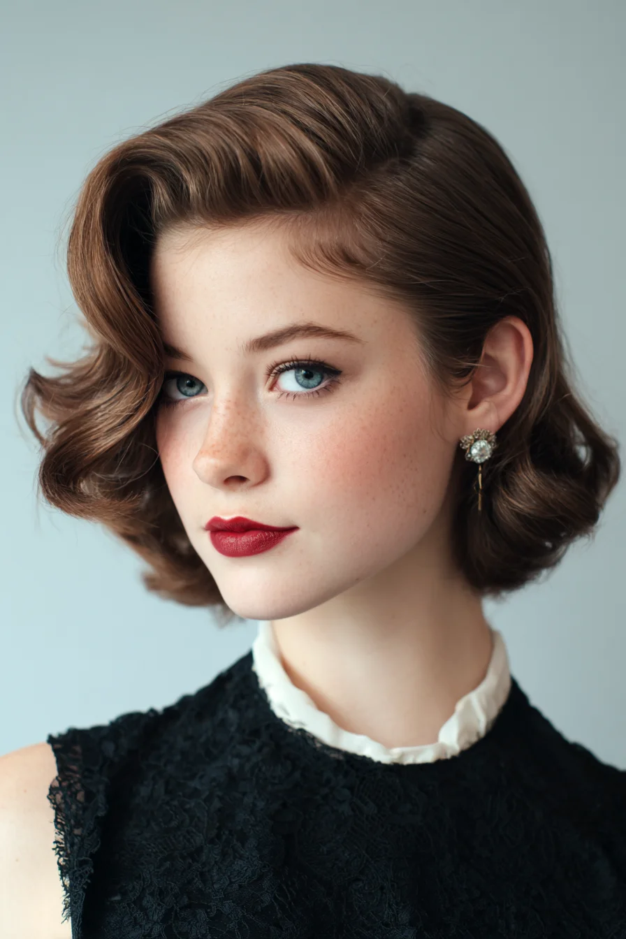 Vintage Side-Swept Waves for a Polished Short Bob Look