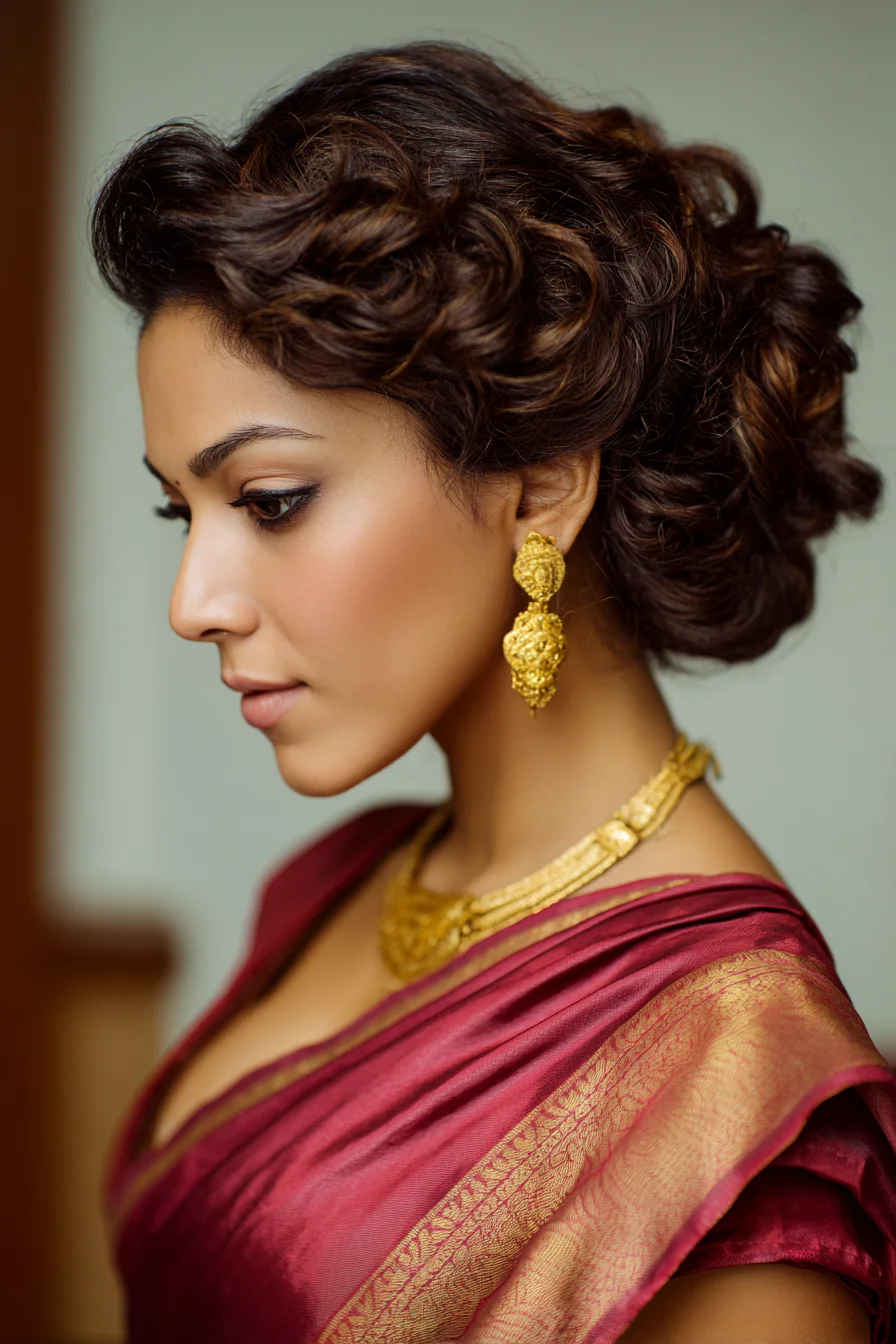 Vintage Textured Low Bun with Soft Face-Framing Waves