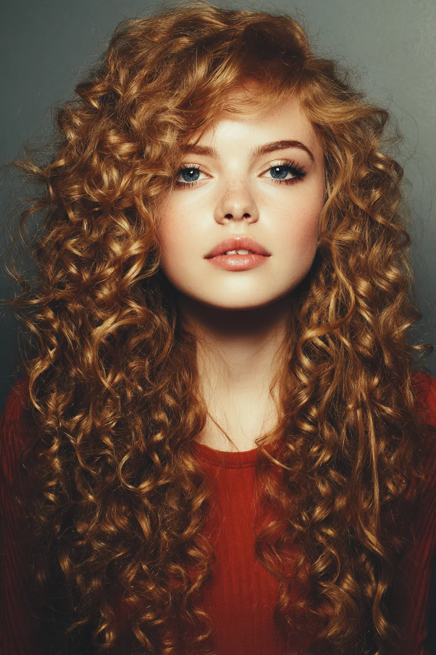 Voluminous Corkscrew Curls for Long Natural Red Hair
