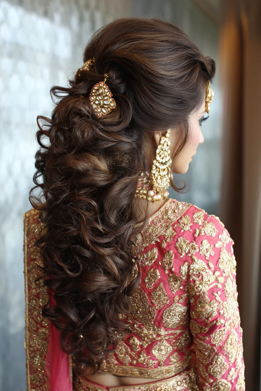 Voluminous Curled Half-Up with Bridal Jewelry Accents