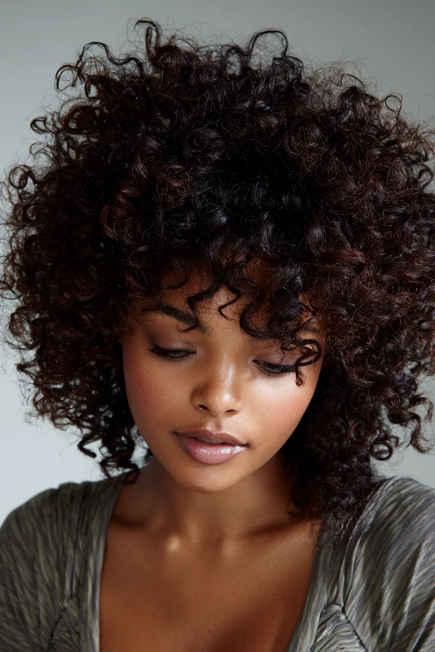 Voluminous Curly Afro with Soft Bangs for Everyday