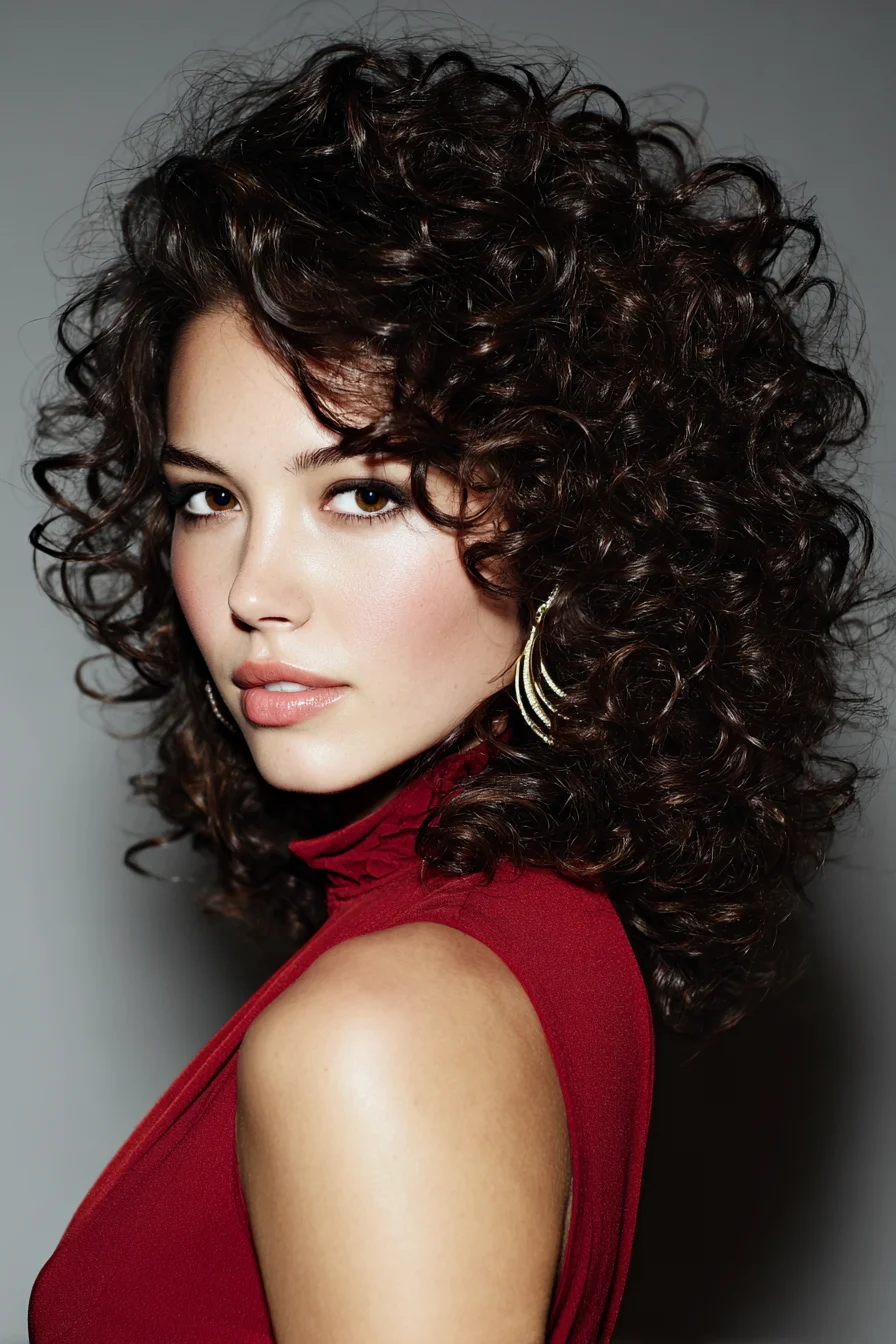 Voluminous Curly Bob with Soft Side-Swept Bangs