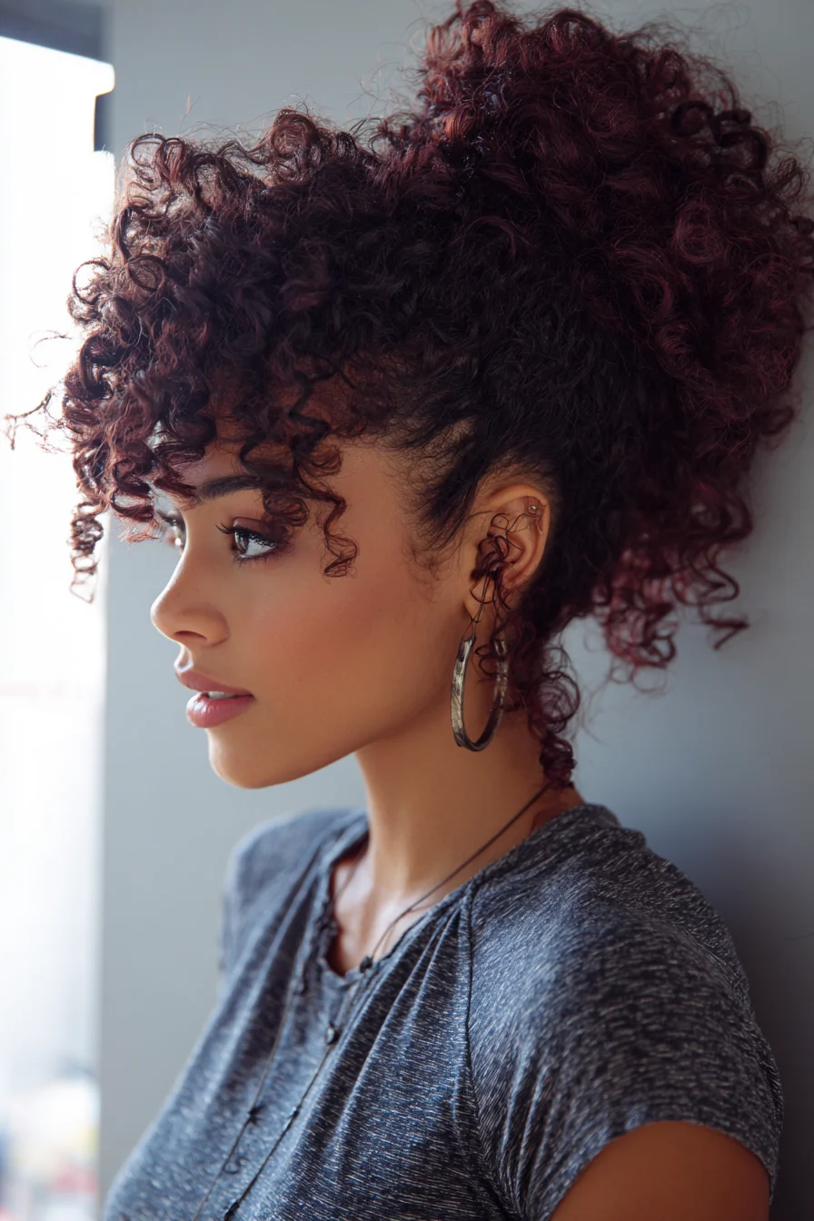 Voluminous Curly High Pony with Face-Framing Tendrils