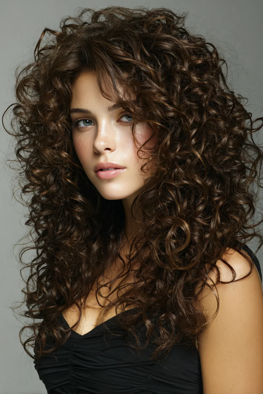 Voluminous Curly Layers for Natural Texture and Bounce