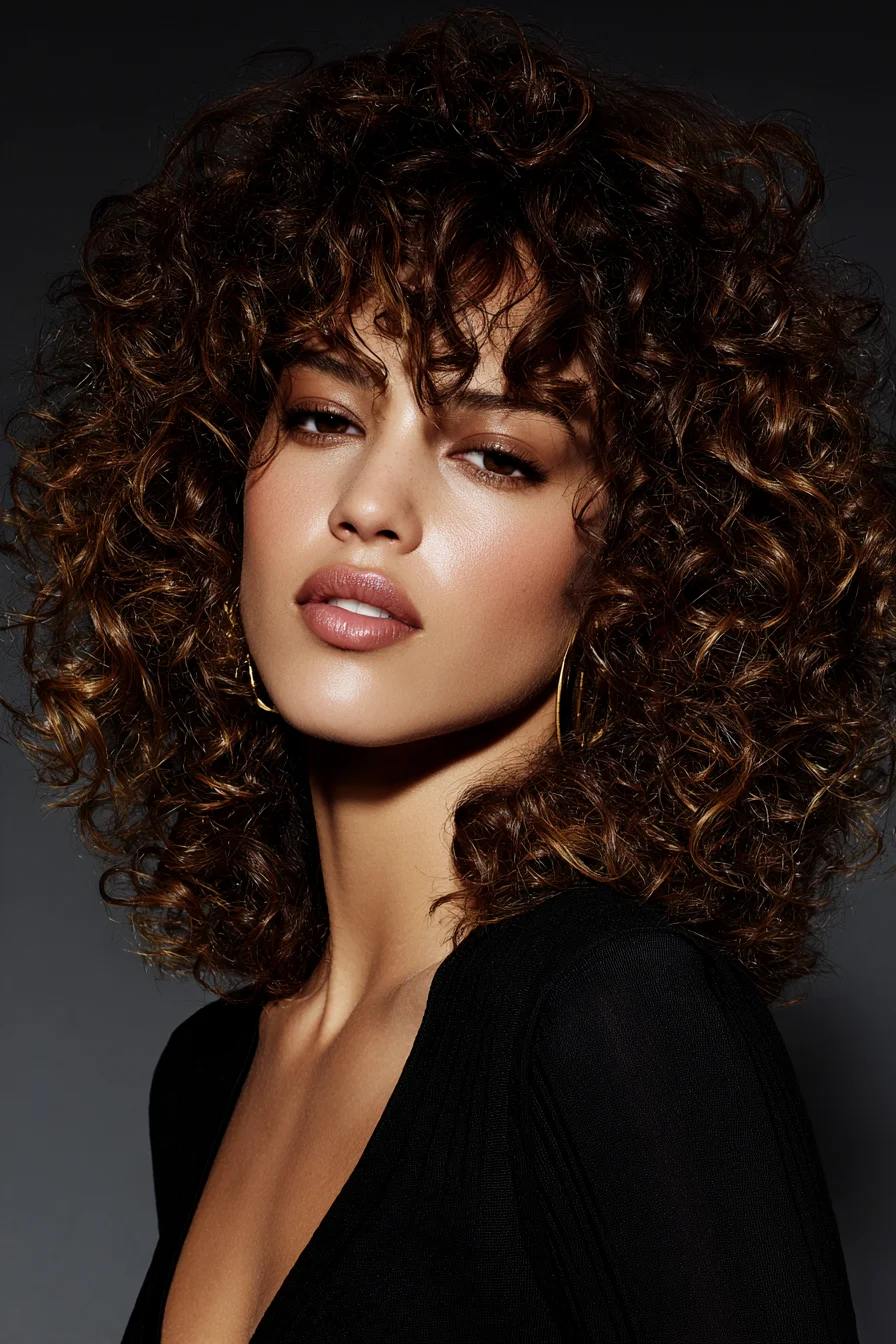 Voluminous Curly Shag with Curtain Bangs Effortless
