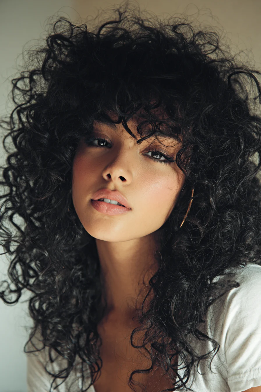 Voluminous Curly Shag with Curtain Bangs Effortless