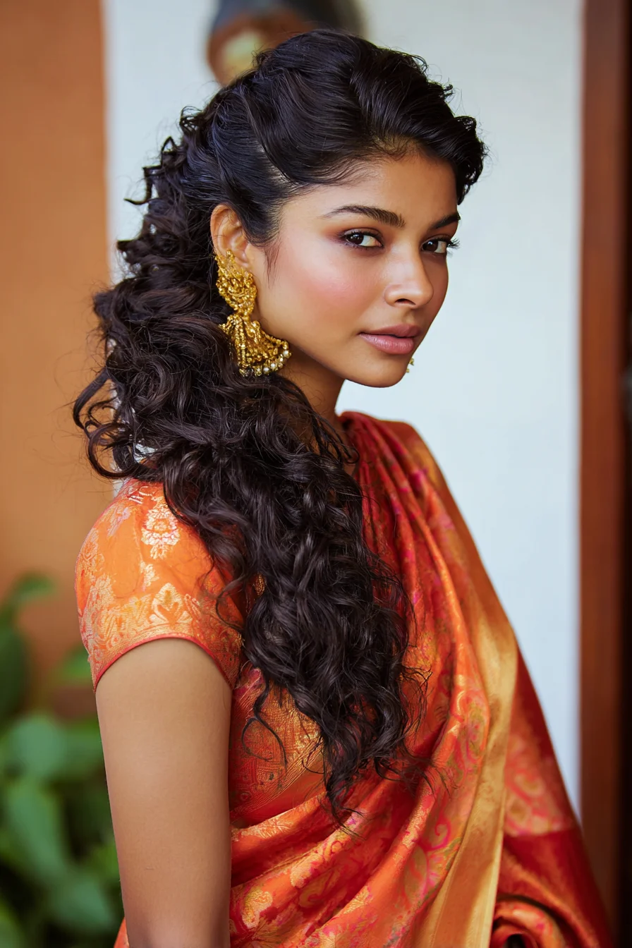 Voluminous Curly Side Ponytail with Twisted Crown Accents