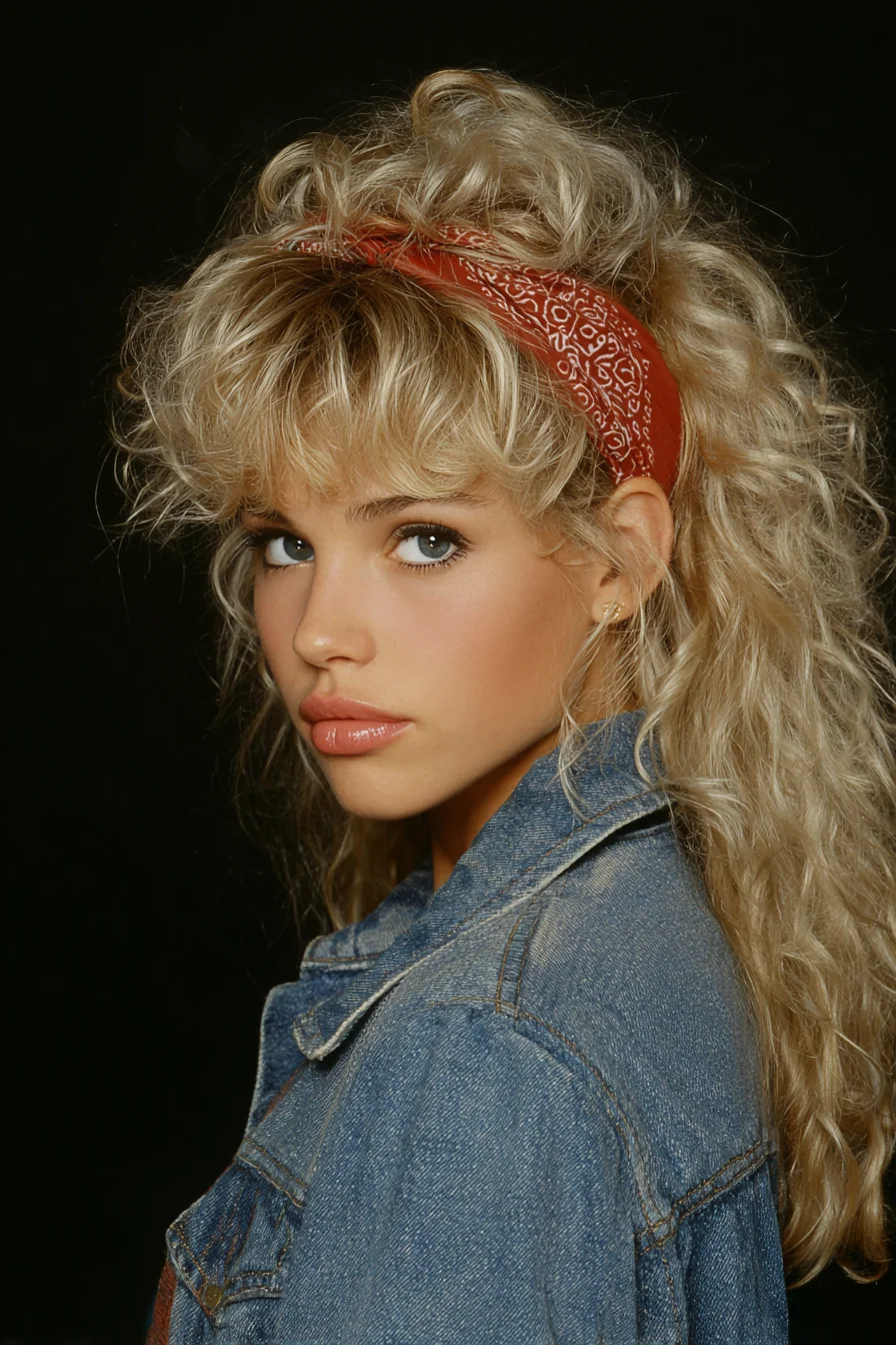 Voluminous Half-Up with Bandana 80s Vibe Curls
