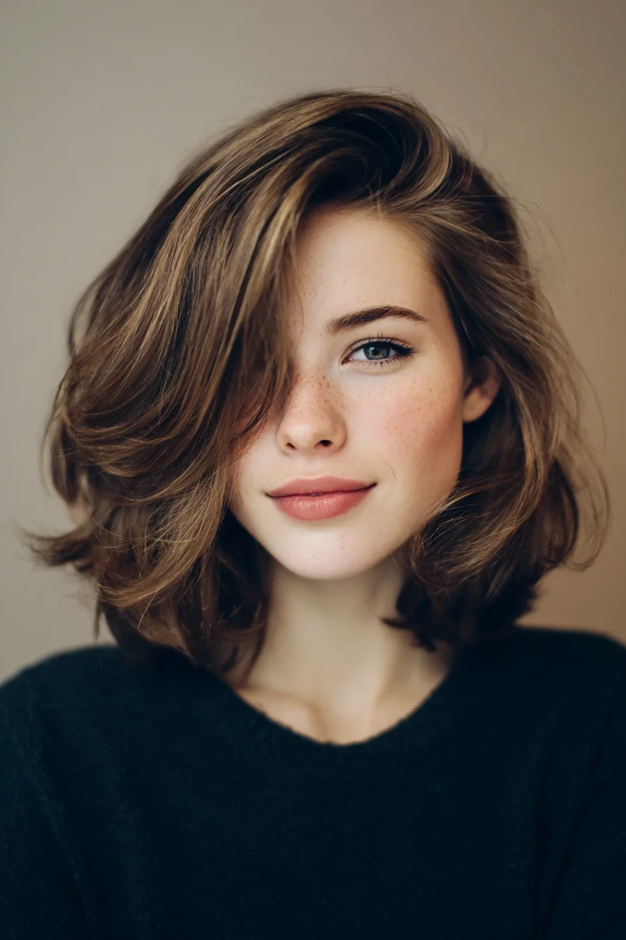 Voluminous Layered Bob with Side-Swept Face-Framing Bangs