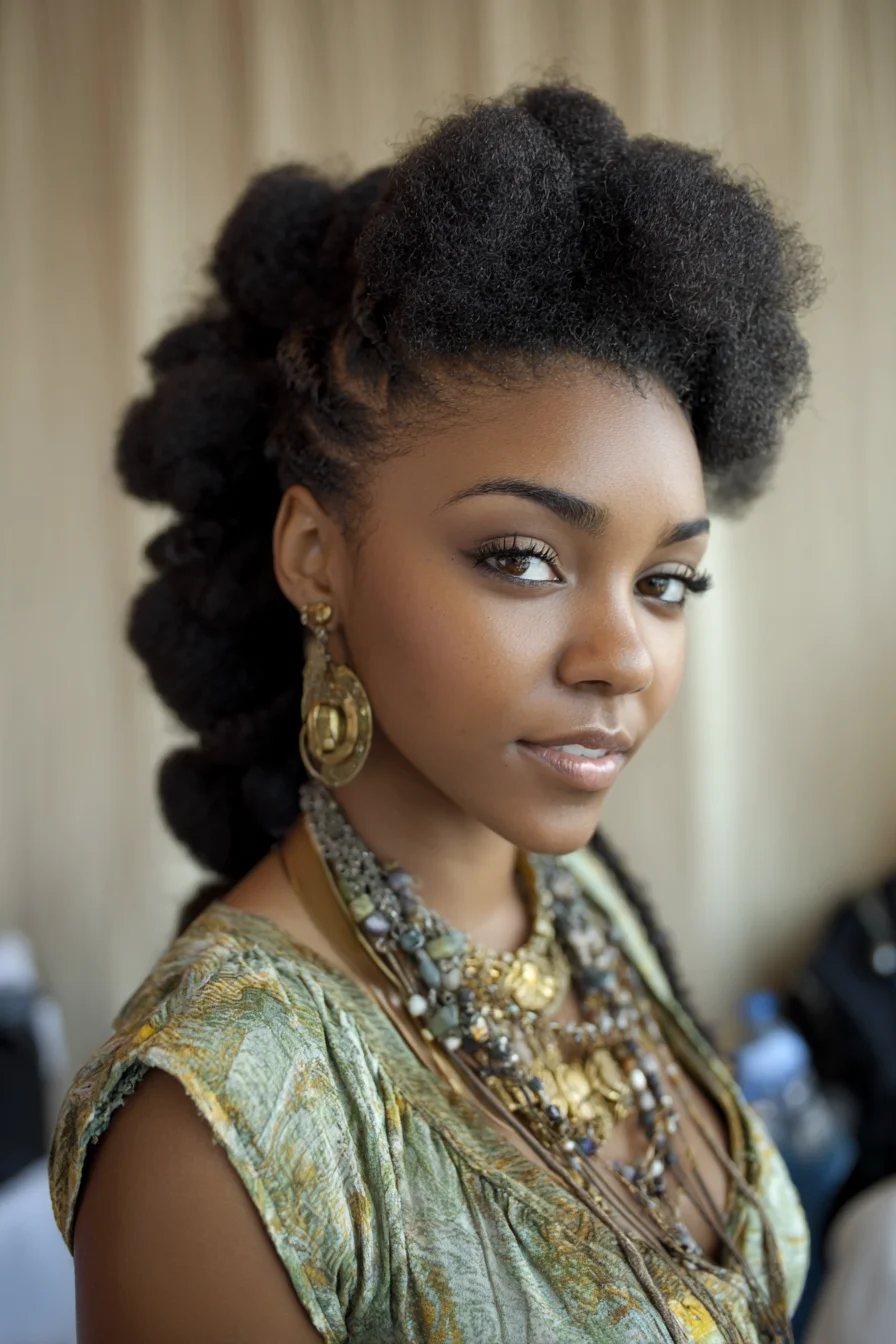 Voluminous Pompadour with Chunky Bubble Braid