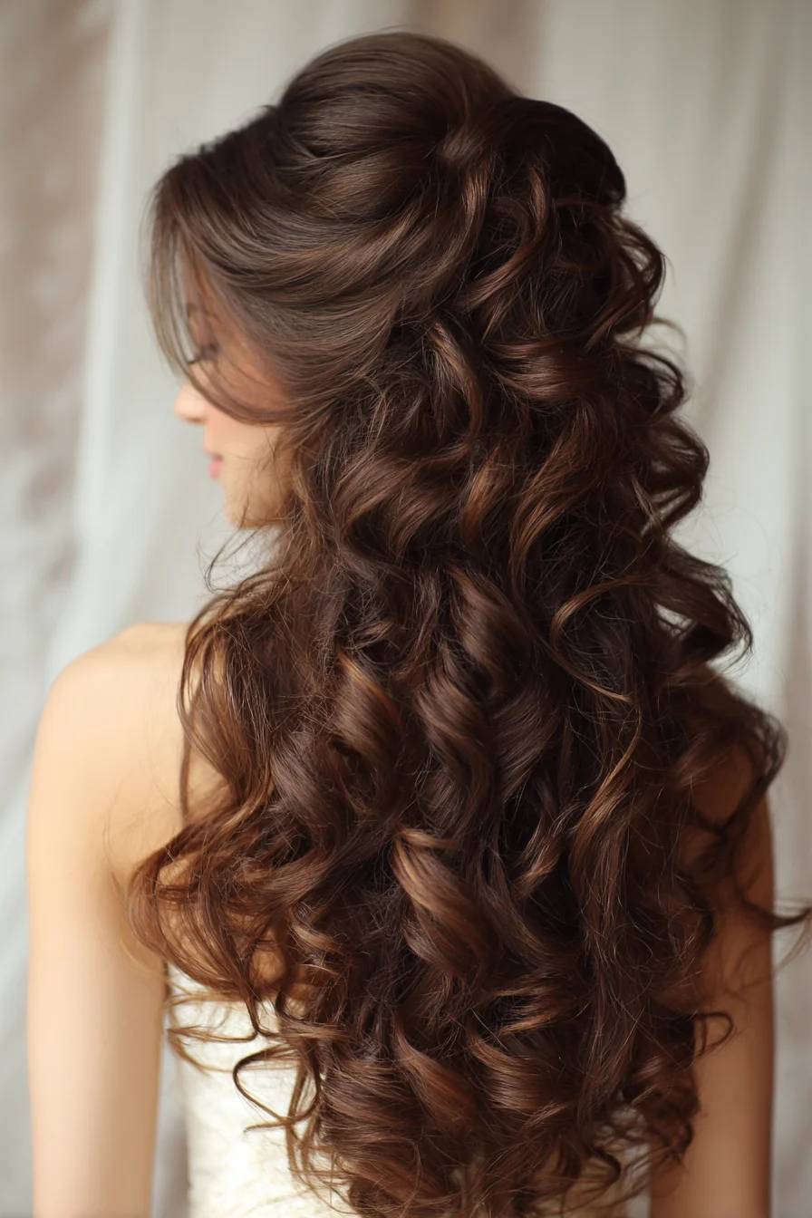 Voluminous Romantic Half-Up Curls for Long Hair