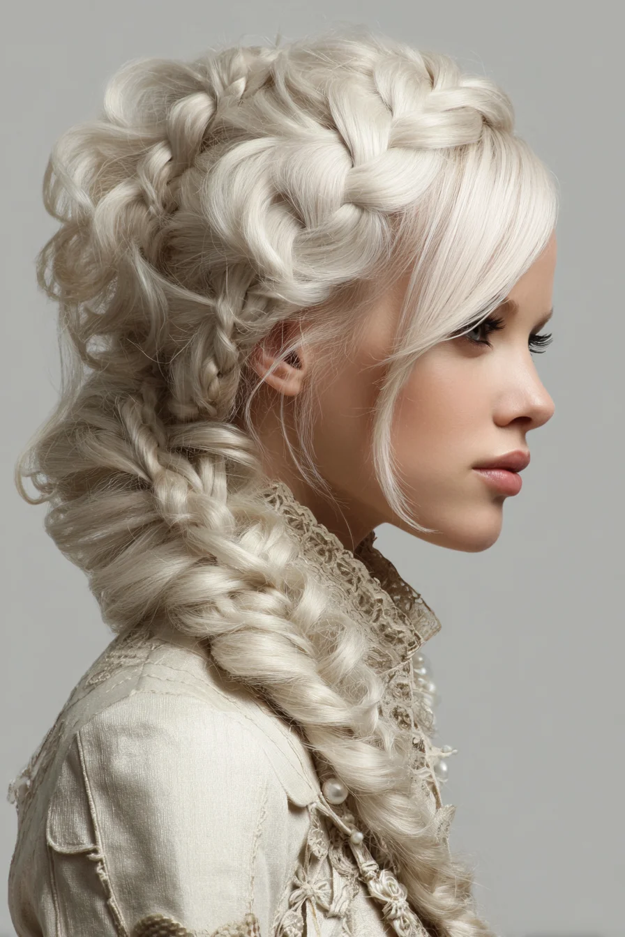 Voluminous Romantic Side Braid with Braided Crown