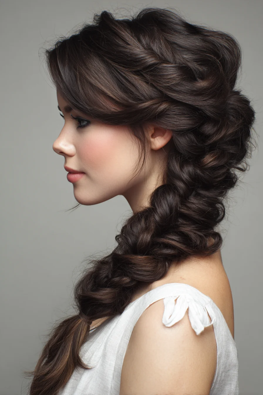 Voluminous Side Fishtail Braid for Soft Romantic Looks