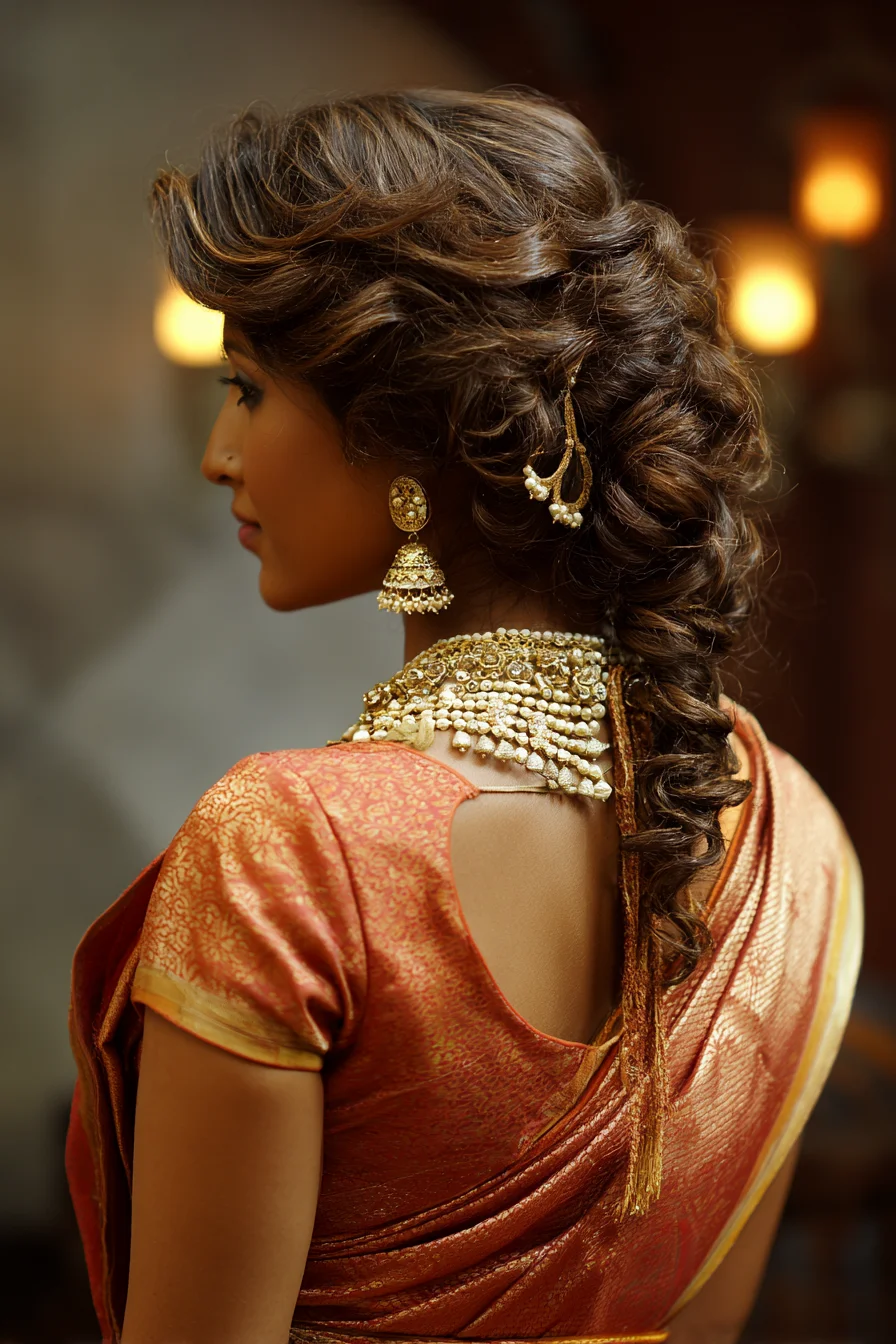 Voluminous Side Twist with Traditional Bridal Jewelry